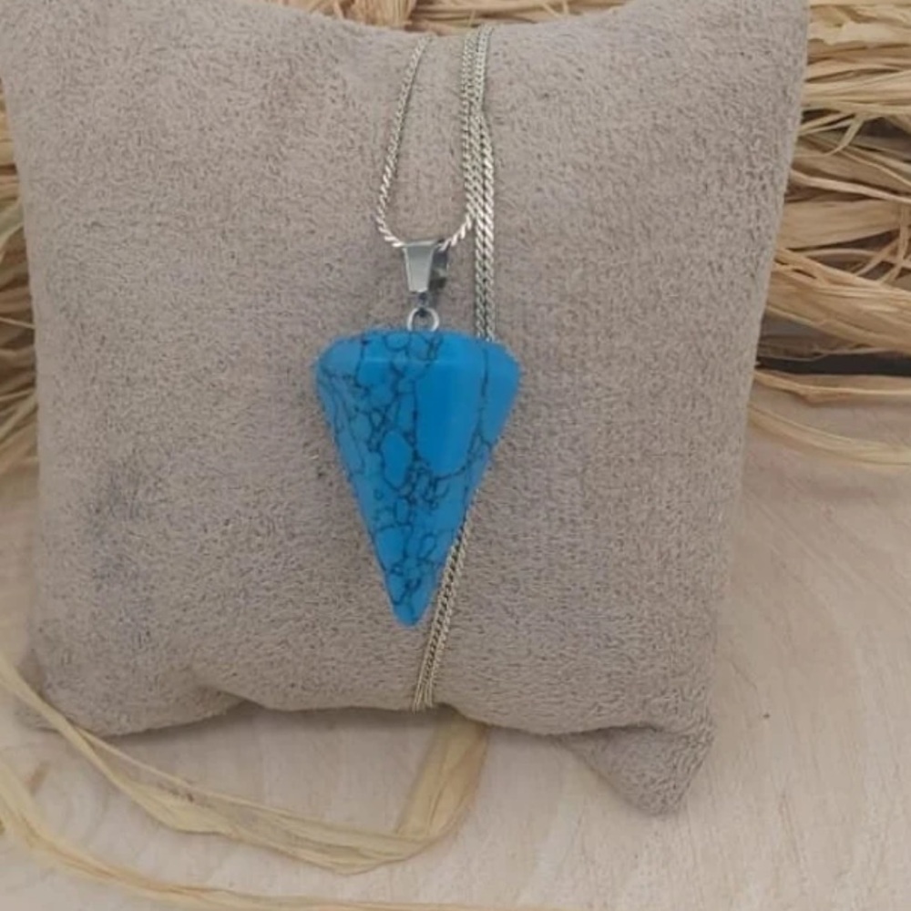 New Unisex Blue Turquoise Pendulum Sterling Silver Healing Crystal Necklace - Picture 6 of 8
